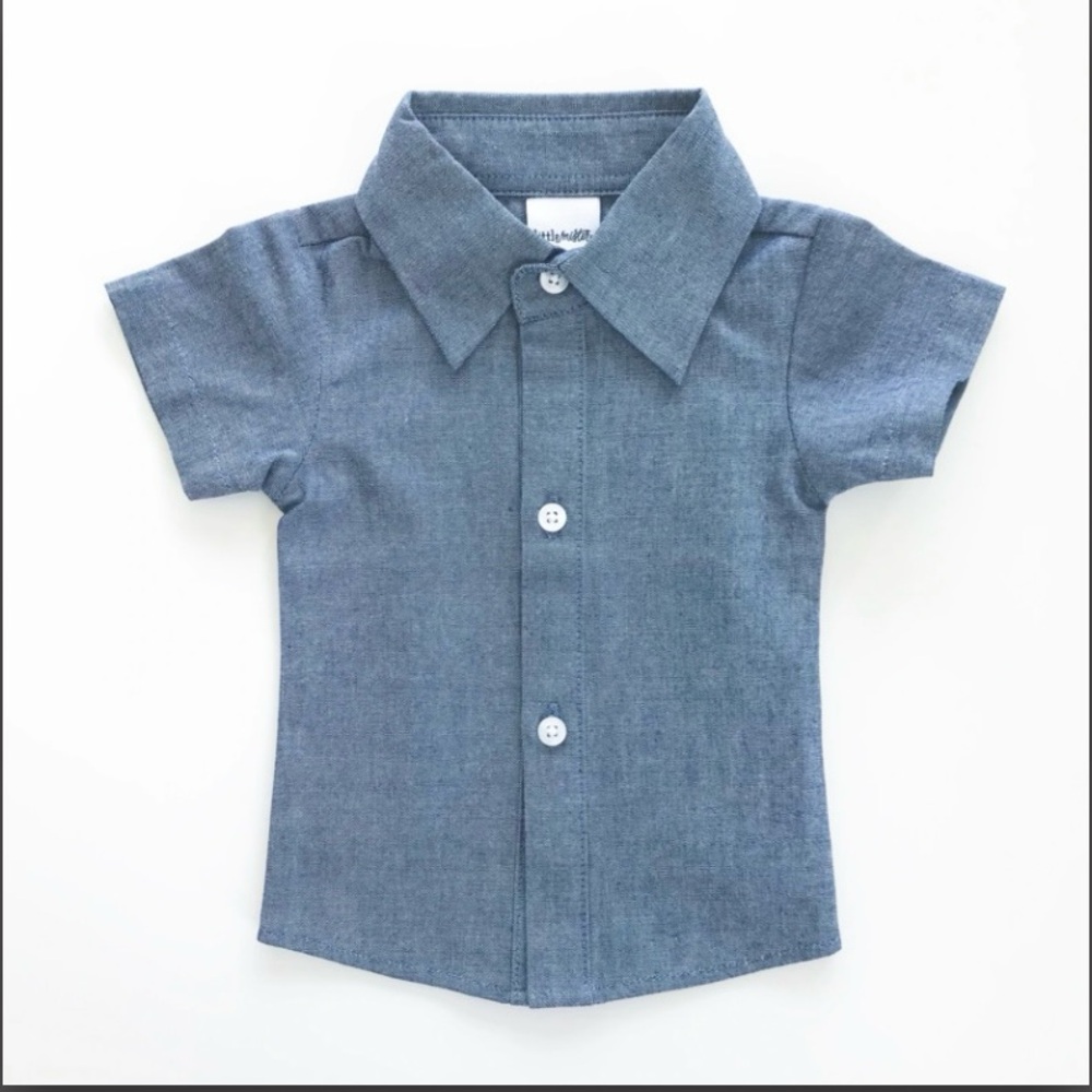 New Little mister chambray short sleeve collar button down shirt